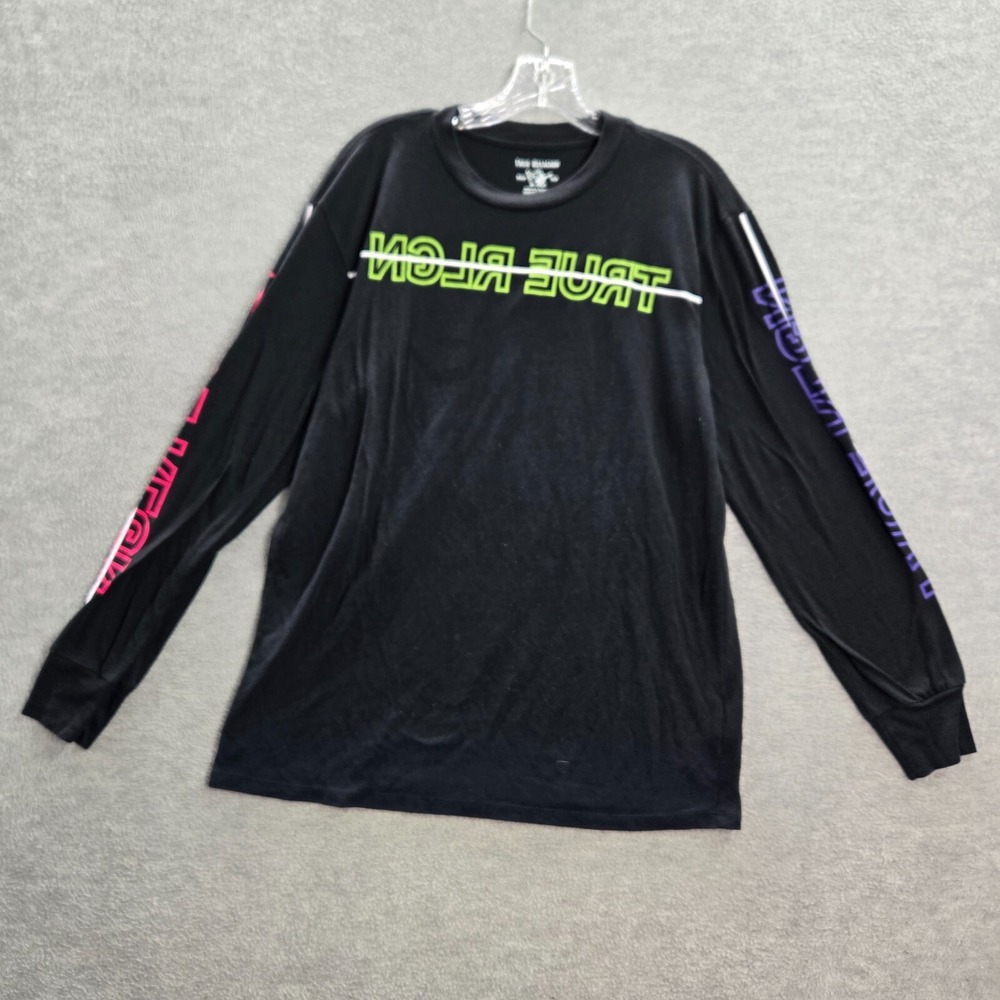 True Religion Men Shirt Large‎ Black Logo Spellout Long Sleeve Tee